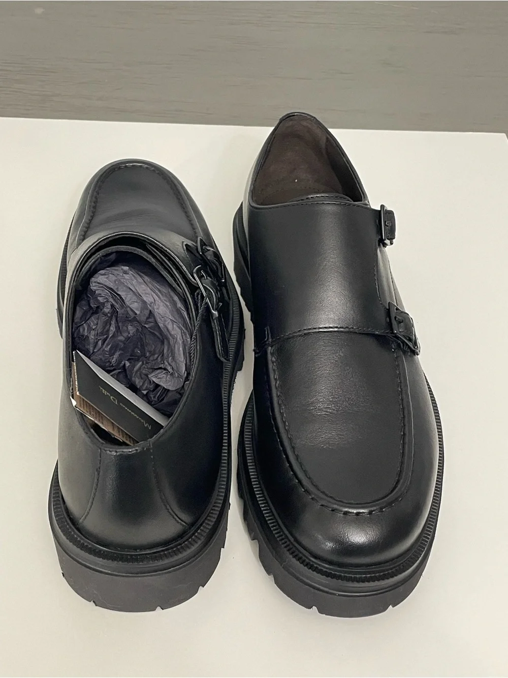 Massimo Dutti Men’s Black Leather Double Monk Strap Shoes Size 8